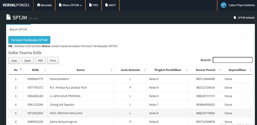 Formulir pembuatan SPTJM