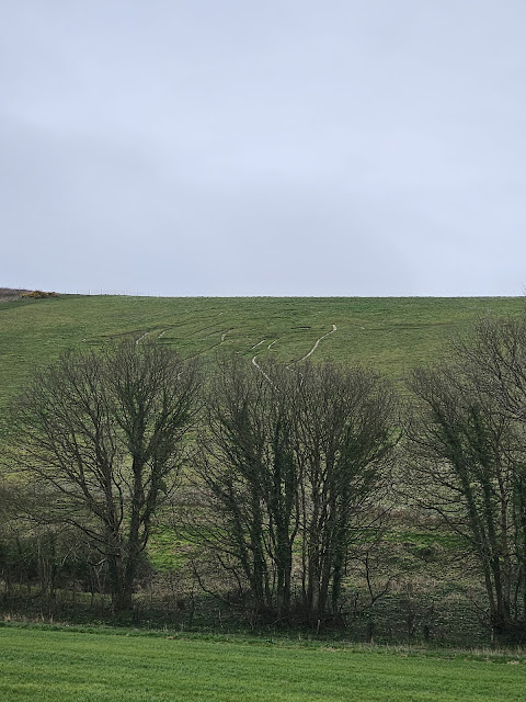 Hill with chalk outline of a naked man