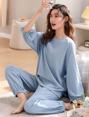 2022 New PJS For Women 100 % Cotton Spring Long Sleeve Trousers Set