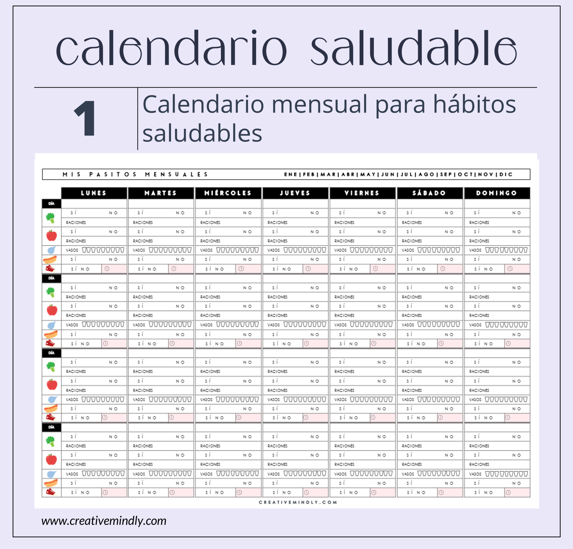 calendario mensual habitos saludables