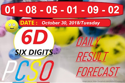 October 30, 2018 6D Six Digits Lotto Result 6 digits winning number combination
