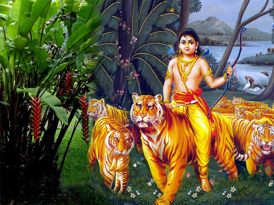 Lord Ayyappa with Tigers