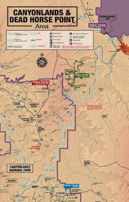 Mapa del Parque Nacional Canyonlands y del Parque Estatal Dead Horse Point.