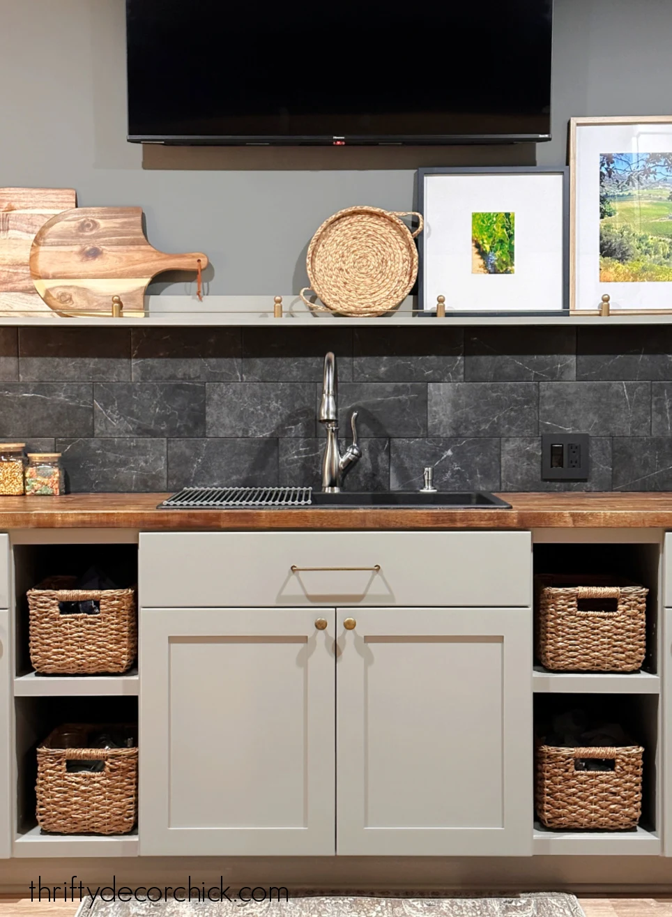 long shelf above sink