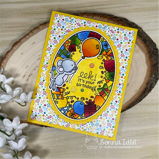 Mouse Birthday card by Dona Idlet | Birthday Mice Stamp Set, Birthday Party Paper Pad, Birthday Oval Stamp Set, Oval Frames Die Set and Frames & Flags Die Set by Newton's Nook Designs