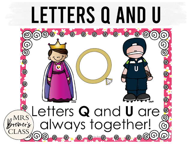 Q and U together in words learning for Kindergarten and First Grade