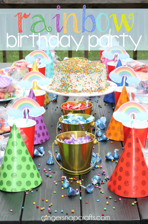 Rainbow Themed Birthday Party at GingerSnapCrafts.com #party #partyideas #birthday
