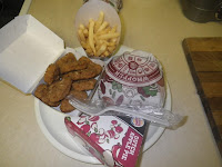 My plate with Whoppers, fries, chicken tenders and pie right from the bag.