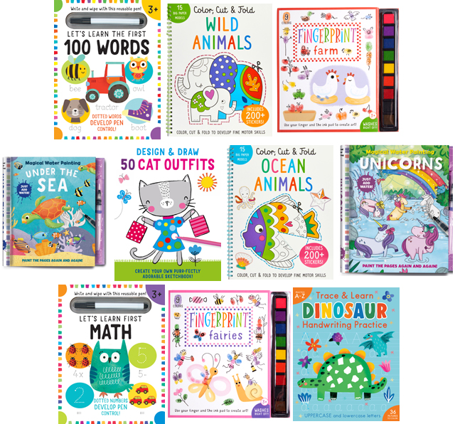 2 Winners! iSeek Learning Fun Activity Book Giveaway! First 100 words, fingerprint books, farm animals, unicorns, math books, dry erase books, ocean animals, ocean finds, learn math