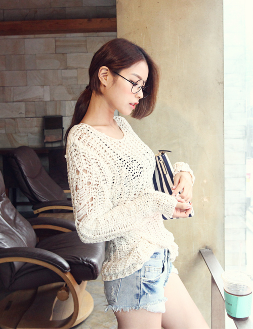 Distressed Relaxed Fit Long Knit