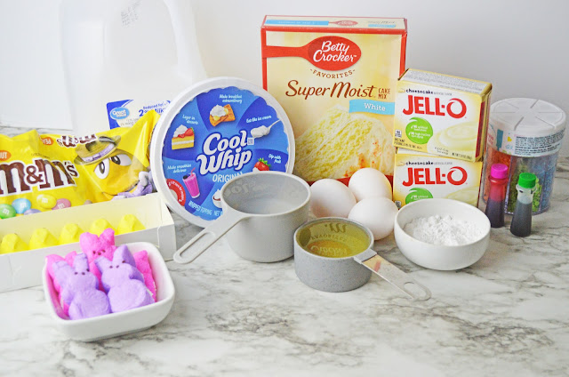 recipe ingredients displayed on a marble background.