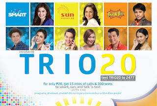 Globe Telecom, Smart, Smart Wireless, Sun, Sun Cellular,Talk n Text, TRIO20, How to avail TRIO20