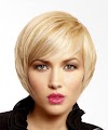 Short Straight Formal Hairstyle with Side Swept Bangs - Light Blonde Hair Color