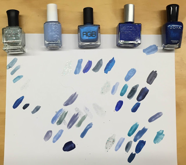 nail art, Hanukkah nail art, Chanukah, Hannukah, nails, nail polish, nail lacquer, nail varnish, manicure, ombre manicure, Deborah Lippmann Glitter In The Air, Essie Bikini So Teeny, RGB Cerulean, Rescue Beauty Lounge All About Yves, Zoya Song