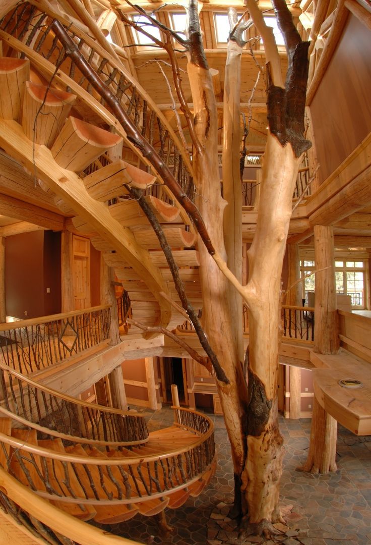 DIY Creative Interior Tree Trunk Staircase Designs - Dwell Of Decor
