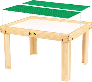 NILO Kids Play Table Set with 2 Compatible Lego Duplo Detachable Two-Sided Baseplates/Boards/Mats (N34 Activity Table Without Holes , 24x32x20 and 2X Green Base Plates 12x32)