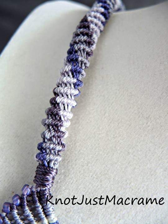 Close up of knotted cord spiral micro macrame.