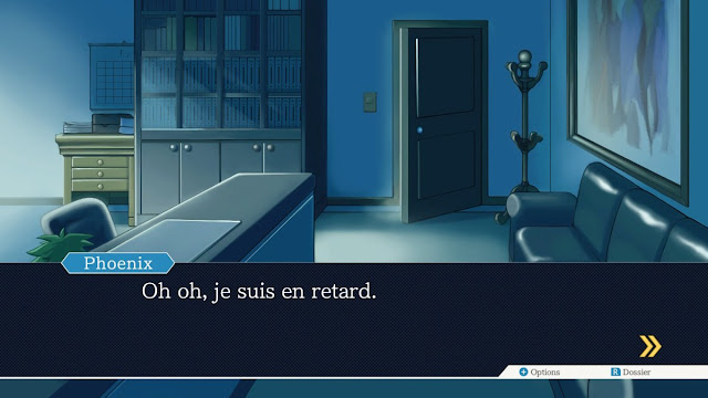 Phoenix Wright Ace Attorney French language version je suis en retard Mia Fey office