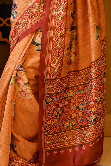 Digital print saree on pure Tussar