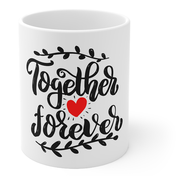 Ceramic Mug With Red Black White Simple Organic Love Valentine's Day and Text Together Forever
