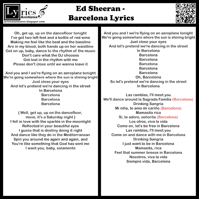 Ed Sheeran - Barcelona Lyrics | lyricsassistance.blogspot.com