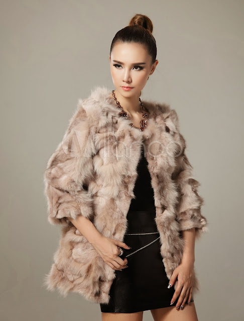 Solid Color Fox Fur Beautiful Fur Coat for Woman 