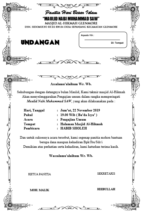 √ 12+ Contoh Undangan Maulid Di Masjid Format Word Doc  ONPOS