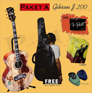 Gitar Jumbo Gibson J-200 Premium Custom Free Tas Semi Gigbag