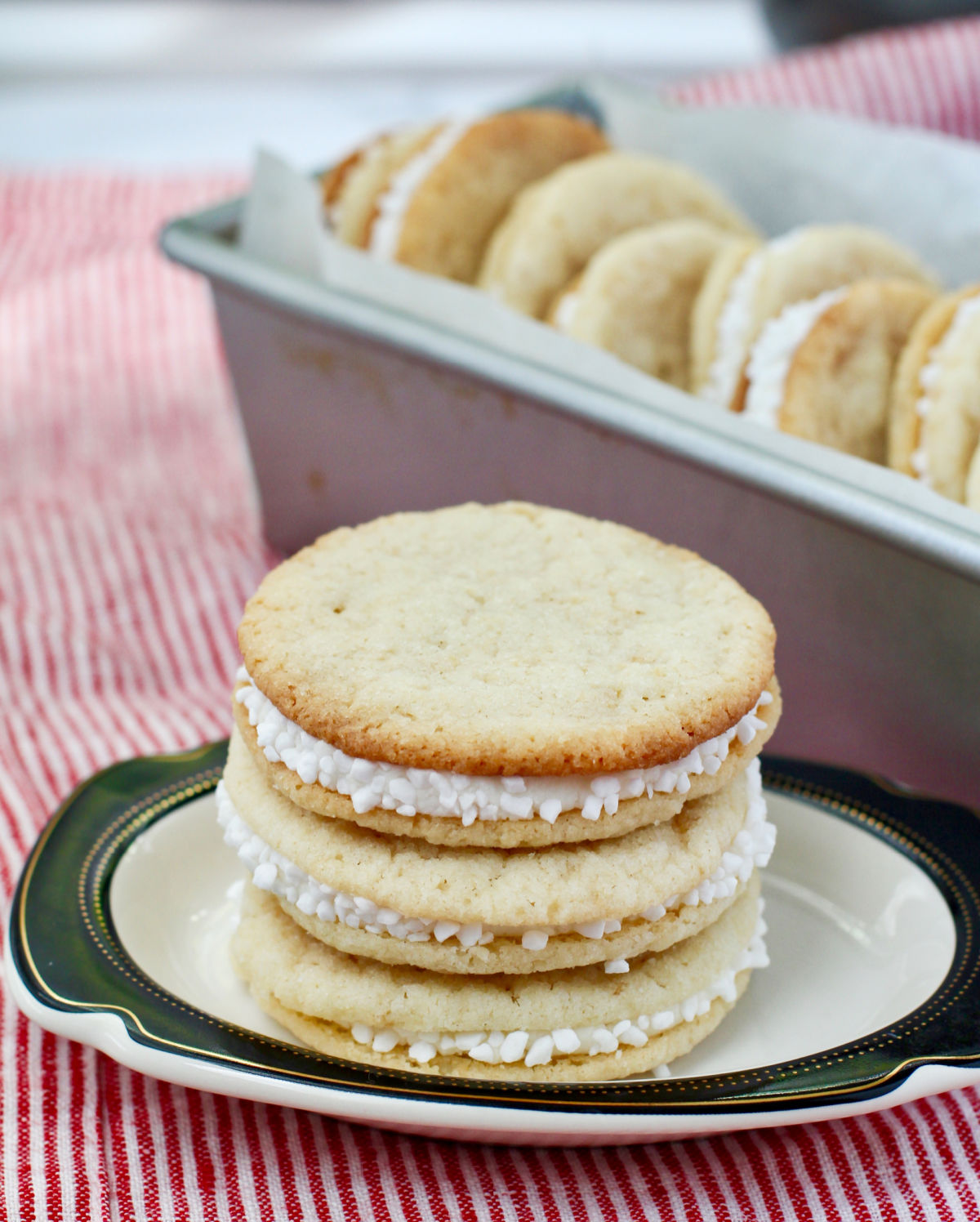 Peppermint Sandwich Cookies on a small plate.