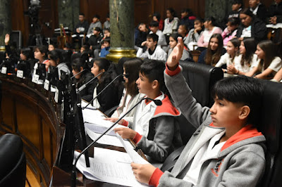 Foto 7: alumno legislador levantando la mano.