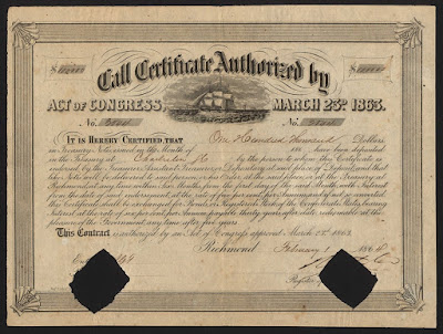 vignette of sailing ship on Confederate States of America Treasury Note