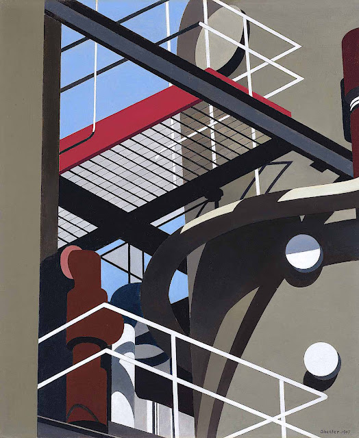 a Charles Sheeler painting of a factory interior with catwalk