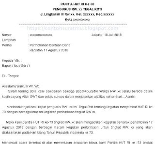  Tidak usang lagi kita akan memperingati HUT Kemerdekaan RI yang jatuh pada tanggal  Contoh Surat Permohonan Bantuan Dana Kegiatan 17 Agustus