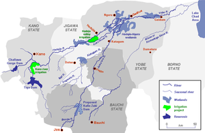 Yobe River catchment area showing location of the Hadejia-Nguru wetlands