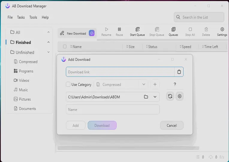 AB Download Manager: Αξιόπιστος και γρήγορος διαχειριστής λήψεων