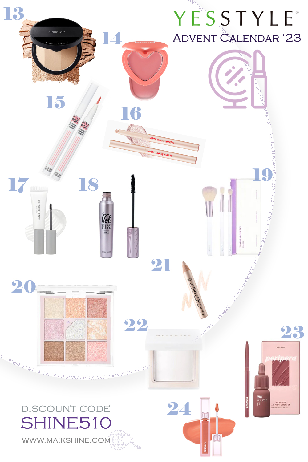 productos makeup calendario YesStyle