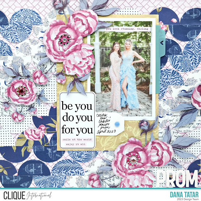 Senior Prom Scrapbook Layout with Punched Circle Background and Fussy Cut Flowers Using the Fancy Pants Designs Unique Collection