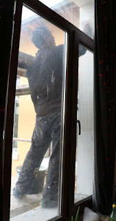 Plastering outside Room 13