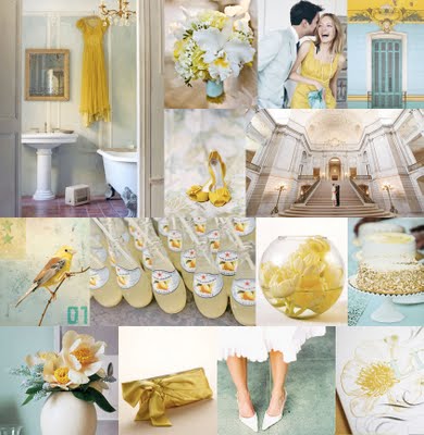 yellow white and turquoise wedding decor