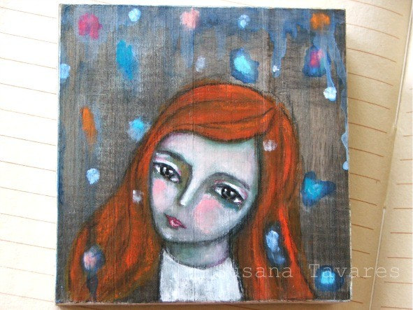 Magic is falling from the sky - Original painting on wood mixed media art  by Susana Tavares 
