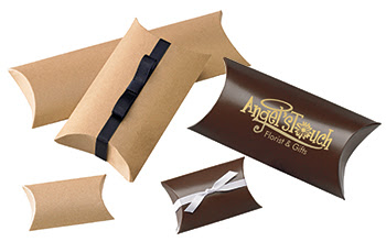 Kraft Brown and Printed Pillow Packaging Boxes with Attractive Ribbon Bow