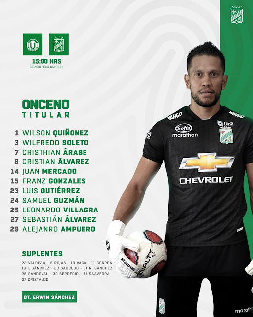 Alineaciones de Universitario de Vinto vs Oriente Petrolero