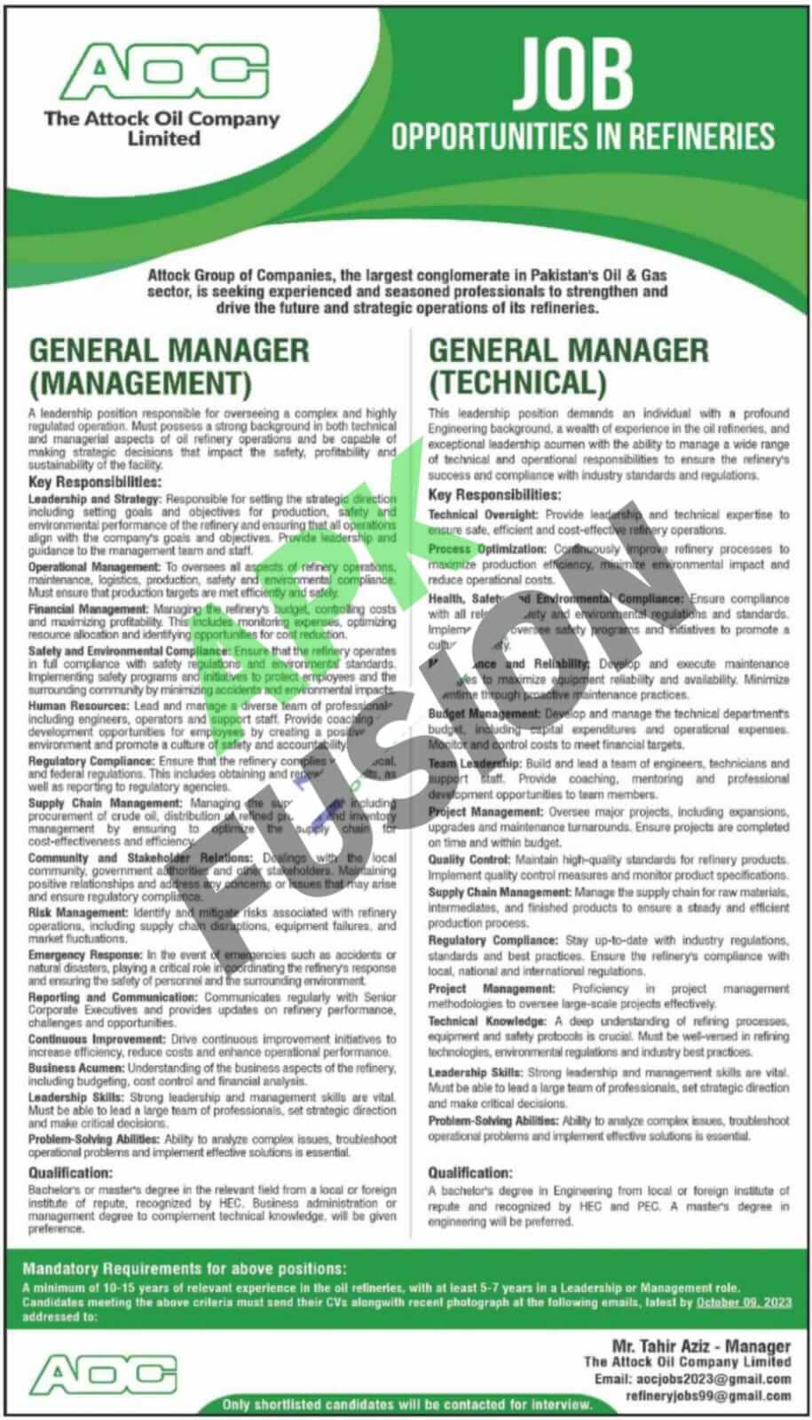 Attock Oil Company Limited Jobs 2023 - www.apkfusion.com