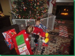 Boys opening presents