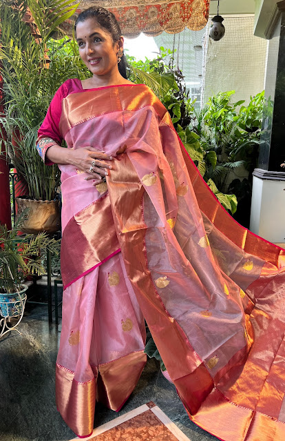 Silk Chanderi in dusty pink colour.
