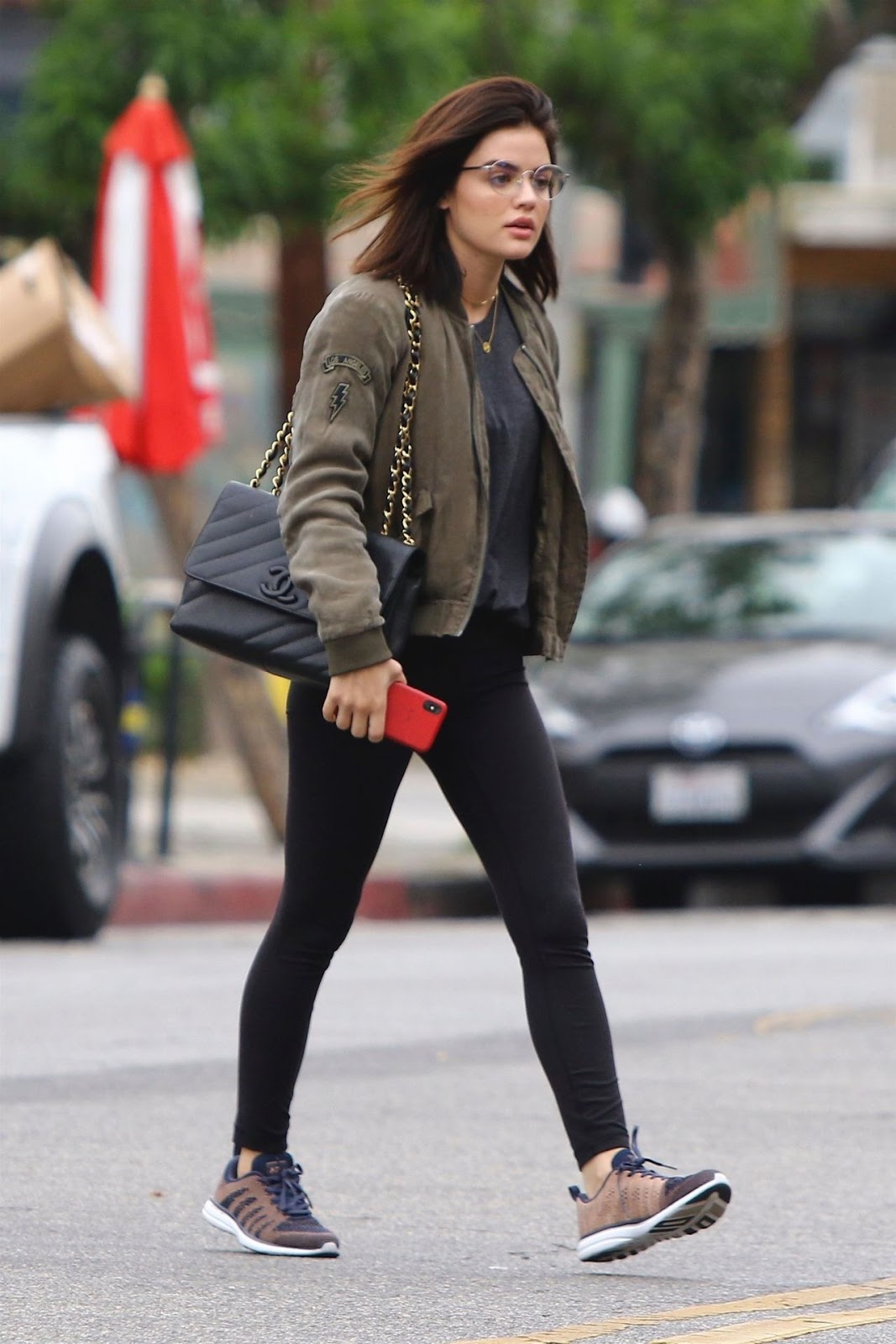 Lucy Hale high street style in bomber jacket photo