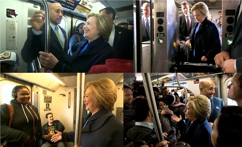 Todo por los votos, Hillary se encarama en tren en El Bronx, hace campaña y critica desperfectos 