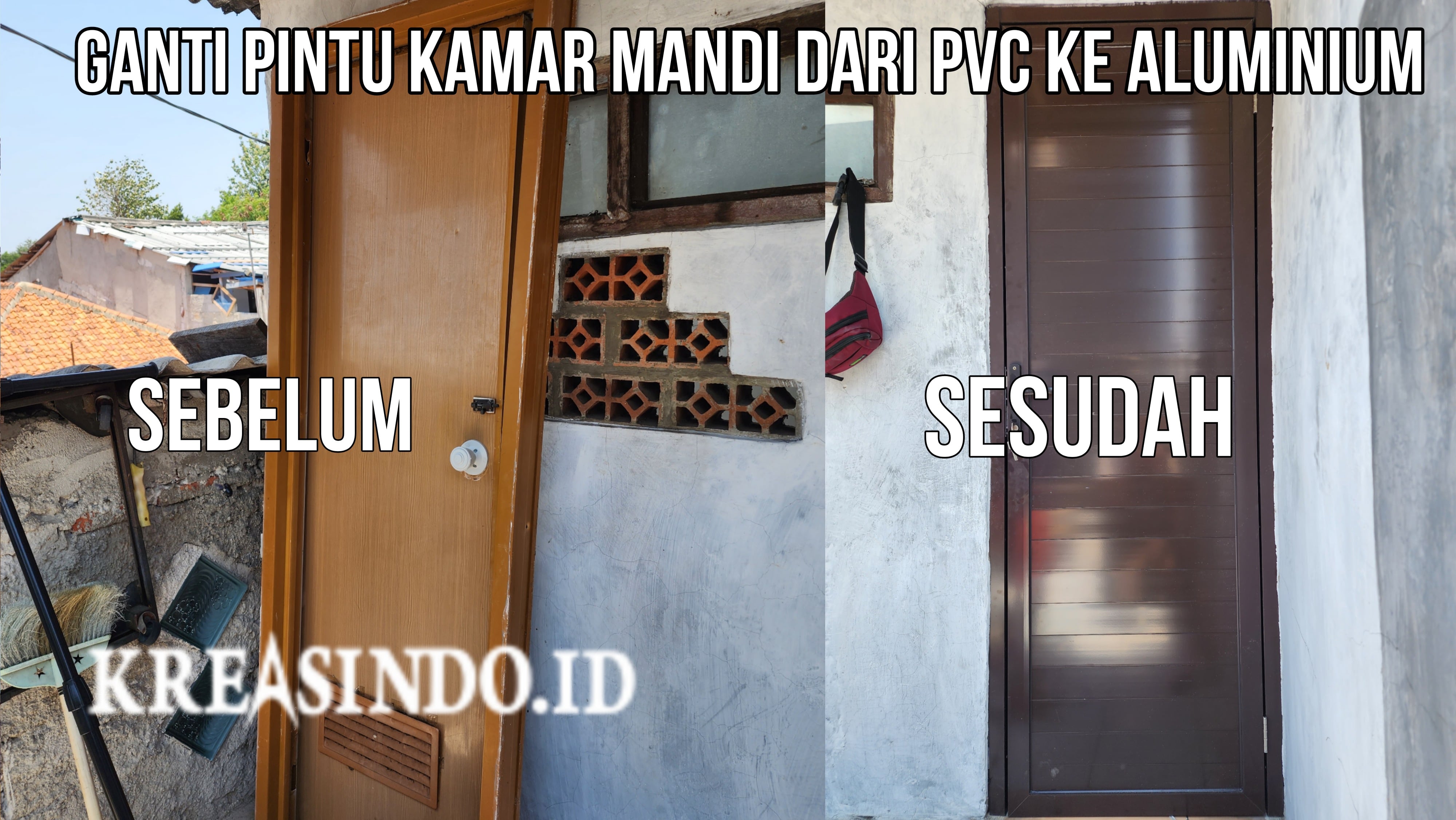 Pintu Kamar Mandi Aluminium terpasang di Rumah Bu Mela di Setu Babakan Srengseng Sawah Jakarta