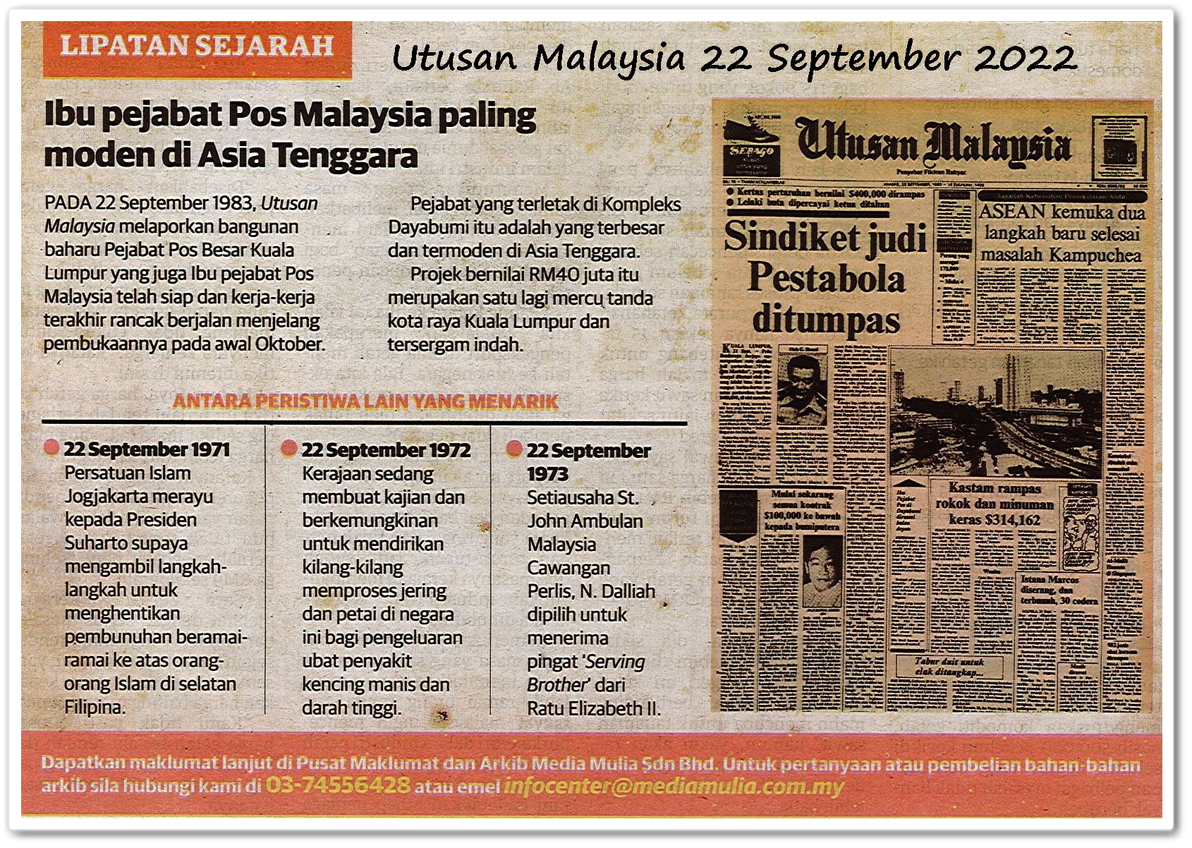 Lipatan sejarah 22 September - Keratan akhbar Utusan Malaysia 22 September 2022