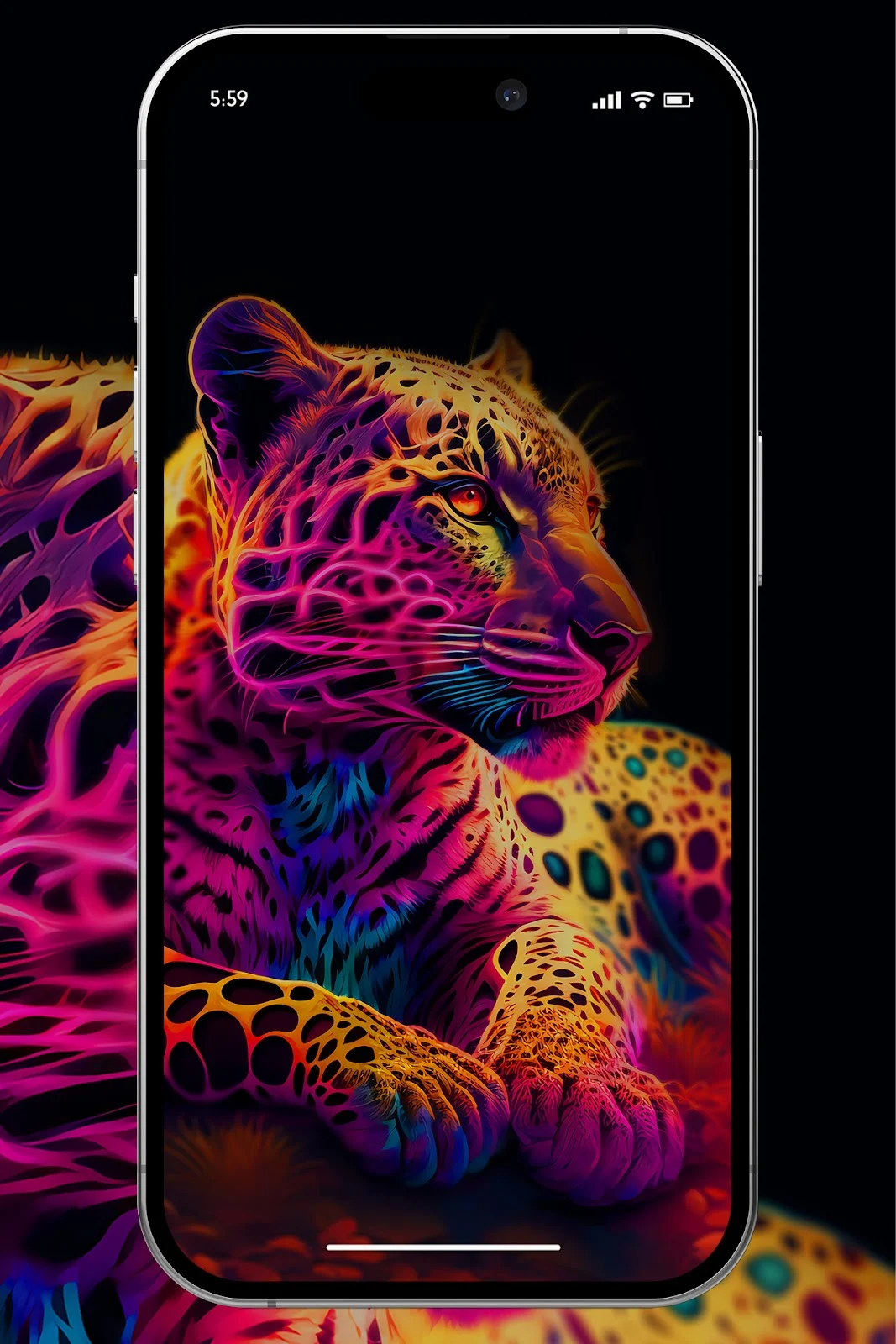 colorful ai MidJourney leopard, psychedelic, neon touch wallpaper for phone